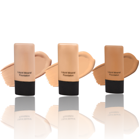 Liquid Mineral Foundation in a squeezable bottle. Available in a variety of skin tone shades.
