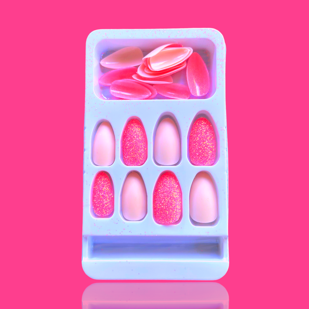 Pink Sparkle Matte Mix Almond Shape Medium Length Press-On Nail Kit