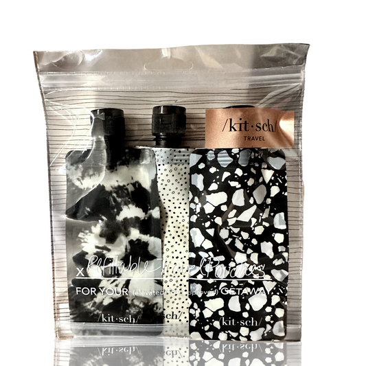 Kitsch Refillable Travel Pouches - 3pc Set - Black & Ivory