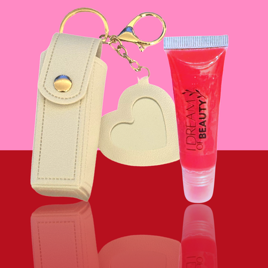 Cupid’s Kiss Sheer Red Lip Gloss W/Case and Mirror Keychain