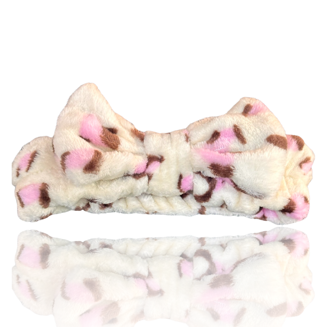 Pink Plush Leopard Print Bow Knot Headband