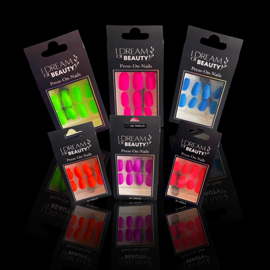 Fluorescent/Bright Solid Matte Medium Length Press-On Nail Kits (Adult Sizing)