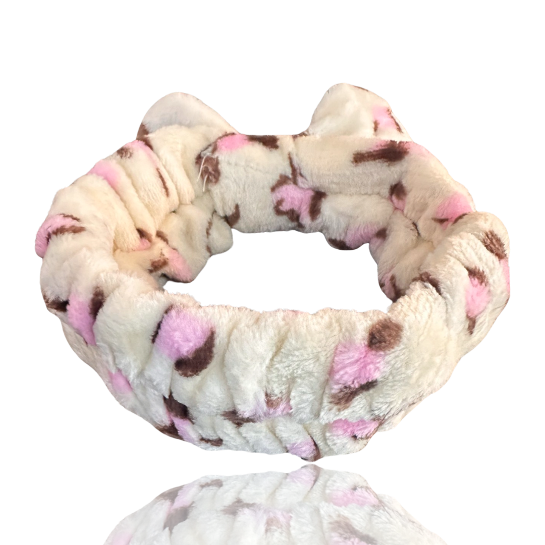 Pink Plush Leopard Print Bow Knot Headband